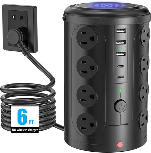 Tower Surge Protector Power Strip (16 AC Outlets + 5 USB Ports Including 2 Type-C), 6FT Extension Cord, 1800J Protector Charging Tower, Essential for Home/Office/Dorm in Saudi Arabia