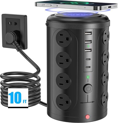 Tower Surge Protector Power Strip (16 AC Outlets + 5 USB Ports Including 2 Type-C), 6FT Extension Cord, 1800J Protector Charging Tower, Essential for Home/Office/Dorm in Saudi Arabia