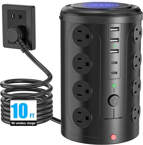 Tower Surge Protector Power Strip (16 AC Outlets + 5 USB Ports Including 2 Type-C), 6FT Extension Cord, 1800J Protector Charging Tower, Essential for Home/Office/Dorm in Saudi Arabia