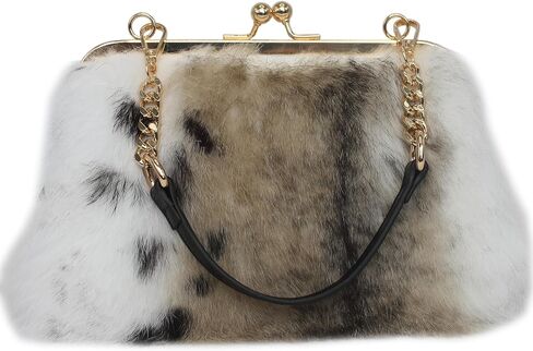 Fosrion Genuine Rabbit Fur Kisslock Handbag – Wild Animal Prints, Various Patterns & Sizes in Saudi Arabia