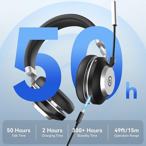 Wantek Wireless Headset with Mic - USB & Bluetooth AI Noise Cancelling Mute Button 50-Hour Battery Life Working Time On-Ear Headset Adjustable Microphone for Home/Office/Car in Saudi Arabia