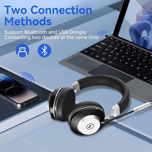 Wantek Wireless Headset with Mic - USB & Bluetooth AI Noise Cancelling Mute Button 50-Hour Battery Life Working Time On-Ear Headset Adjustable Microphone for Home/Office/Car in Saudi Arabia