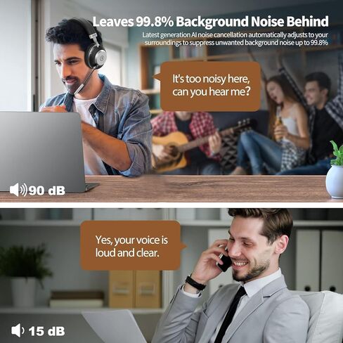 Wantek Wireless Headset with Mic - USB & Bluetooth AI Noise Cancelling Mute Button 50-Hour Battery Life Working Time On-Ear Headset Adjustable Microphone for Home/Office/Car in Saudi Arabia