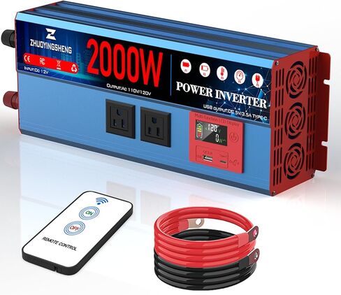 محول 3000 واط من 12 فولت تيار مستمر إلى 120 فولت تيار متردد مع شاشة LCD وجهاز تحكم عن بعد - 2 منافذ تيار متردد، منافذ USB 3.0 + نوع C، عاكس طاقة السيارة متوافق مع المركبات الترفيهية والشاحنات والمنزل والأنظمة خارج الشبكة والطاقة الشمسية in Kuwait