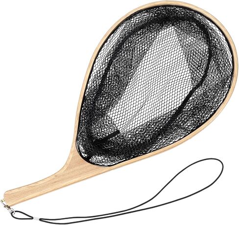 Fly Fishing Net for Trout with Wooden Handle & Fine Mesh - Catch and Release Landing Net for River, Stream, Lake Fishing - Ideal Gift for Fishing Enthusiasts (Black) in Saudi Arabia