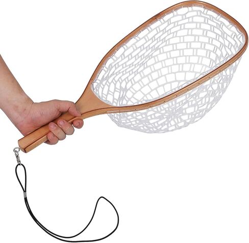 Fly Fishing Net for Trout with Wooden Handle & Fine Mesh - Catch and Release Landing Net for River, Stream, Lake Fishing - Ideal Gift for Fishing Enthusiasts (Black) in Saudi Arabia