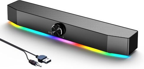 5W Dual Bluetooth 5.0 Speaker, 1.5m RGB Light Bar with 4 Dynamic Nodes, AUX/USB Powered Computer Speakers for Desktop PC Gaming Setup in Saudi Arabia