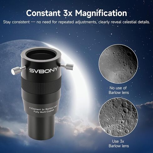 SVBONY SC715C Telescope Planetary Camera, 1.45μm Micro Pixel IMX715 Color Astronomy Camera Bundle with SV216 3X Barlow Lens, 4-Elements APO Apochromatic Barlow, for Planetary Astrophotography in Saudi Arabia