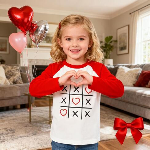 Todder Boys Girls Valentine's Shirt Kids Raglan Long Sleeve Tees Family Celebration Gifts Tops 2-7 Years in Saudi Arabia