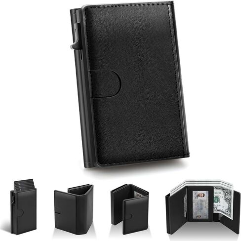 Mens Wallet Credit Card Holder Mens Front Pocket Wallet Leather Wallets for Men With Rfid Blocking Pop Up Aluminum Case Black Trifold Magnetic Money Clip Gift Ideas in Saudi Arabia