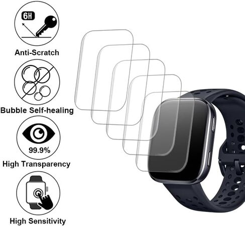 6-PACK Screen Protector Compatible with Amazfit Bip 6 1.97" 46mm Fitness Tracker Smart Watch, Soft TPU, Full Coverage, Bubble Self-healing, with Non-Slip Pad Sticker in Saudi Arabia