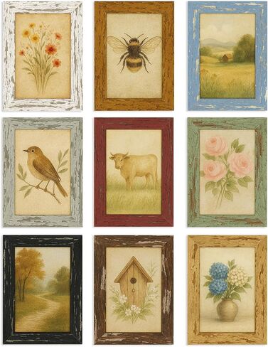 puthiac 8x10 Rustic Picture Frames, Farmhouse Distressed Wood Frame, Vintage Gallery Wall Photo Collage, Shatterproof Acrylic, Wall & Tabletop, Vertical/Horizontal, Vintage Art Prints, Set of 4 in Kuwait
