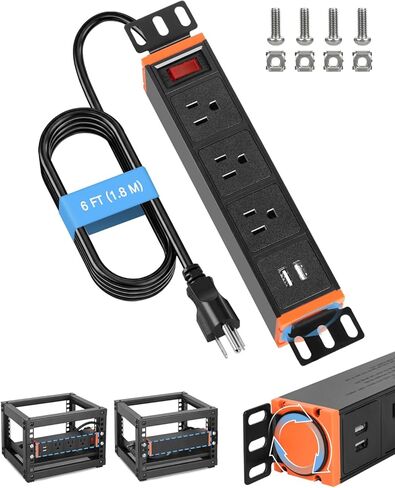 شريط طاقة PDU مثبت على حامل مقاس 10 بوصات، وحدة توزيع طاقة نصف حامل 1U، 3 منافذ تيار متردد، 2 منافذ USB-A، مفتاح تحميل زائد قابل لإعادة الضبط 15 أمبير، سلك 16AWG بطول 6 أقدام لخزائن شبكة خادم صغيرة مقاس 10 بوصات/رف/ذاتي in Kuwait