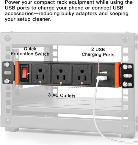 شريط طاقة PDU مثبت على حامل مقاس 10 بوصات، وحدة توزيع طاقة نصف حامل 1U، 3 منافذ تيار متردد، 2 منافذ USB-A، مفتاح تحميل زائد قابل لإعادة الضبط 15 أمبير، سلك 16AWG بطول 6 أقدام لخزائن شبكة خادم صغيرة مقاس 10 بوصات/رف/ذاتي in Kuwait