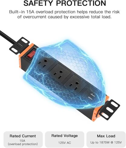 شريط طاقة PDU مثبت على حامل مقاس 10 بوصات، وحدة توزيع طاقة نصف حامل 1U، 3 منافذ تيار متردد، 2 منافذ USB-A، مفتاح تحميل زائد قابل لإعادة الضبط 15 أمبير، سلك 16AWG بطول 6 أقدام لخزائن شبكة خادم صغيرة مقاس 10 بوصات/رف/ذاتي in Kuwait