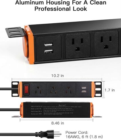 شريط طاقة PDU مثبت على حامل مقاس 10 بوصات، وحدة توزيع طاقة نصف حامل 1U، 3 منافذ تيار متردد، 2 منافذ USB-A، مفتاح تحميل زائد قابل لإعادة الضبط 15 أمبير، سلك 16AWG بطول 6 أقدام لخزائن شبكة خادم صغيرة مقاس 10 بوصات/رف/ذاتي in Kuwait