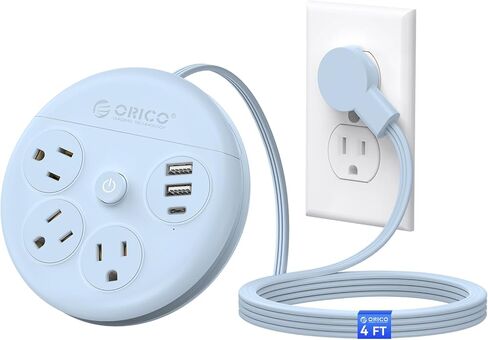 ORICO Travel Power Strip, 4Ft Flat Plug Extension Cord with 3 AC Outlets and 2 USB-A and 1 USB-C Charging Ports, Non-Surge Protector, Travel Essential for Cruise/Home/Office, Blue-OR in Saudi Arabia