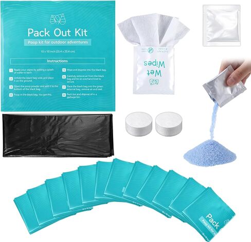 12 Pack Camping Poop Kit Includes Wet Wipes, Hand Wipes, Smell Disposal Bags, Poop Powder for Odor and Human Waste Bags for Camping Boating and Backpacking in Saudi Arabia