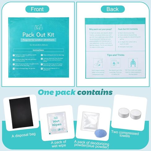 12 Pack Camping Poop Kit Includes Wet Wipes, Hand Wipes, Smell Disposal Bags, Poop Powder for Odor and Human Waste Bags for Camping Boating and Backpacking in Saudi Arabia