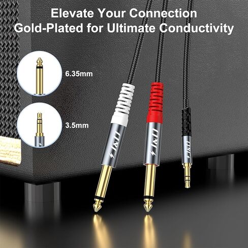 J&D 1/8 to 1/4 Stereo Cable, 3.5mm TRS to Dual 6.35mm TS Mono Y-Splitter Adapter Nylon Braid Jack Breakout Cord for Smartphone, CD Player, Speakers and Home Systems Amplifier, 6.6 Feet, Grey in Saudi Arabia