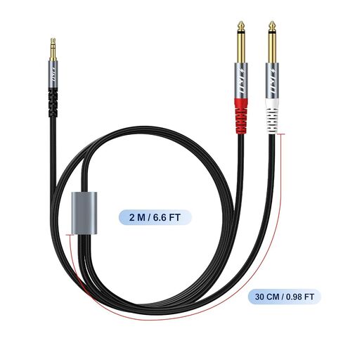 J&D 1/8 to 1/4 Stereo Cable, 3.5mm TRS to Dual 6.35mm TS Mono Y-Splitter Adapter Nylon Braid Jack Breakout Cord for Smartphone, CD Player, Speakers and Home Systems Amplifier, 6.6 Feet, Grey in Saudi Arabia