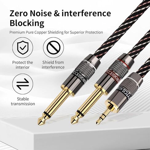 3.5mm TRS to Dual 6.35mm TS Y Splitter Audio Cord, 1/8 to 1/4 Stereo Cable with 6N OFC & 5μm 24K Gold-Plated Connectors,Braided Hi-Fi Cable for Audiophiles,Home Stereos(1.64ft/0.5m) in Saudi Arabia