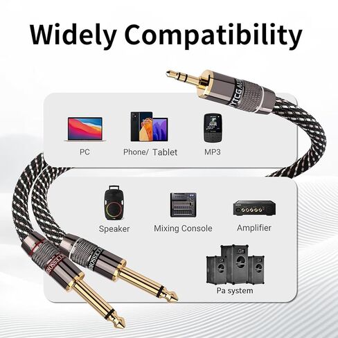 3.5mm TRS to Dual 6.35mm TS Y Splitter Audio Cord, 1/8 to 1/4 Stereo Cable with 6N OFC & 5μm 24K Gold-Plated Connectors,Braided Hi-Fi Cable for Audiophiles,Home Stereos(1.64ft/0.5m) in Saudi Arabia