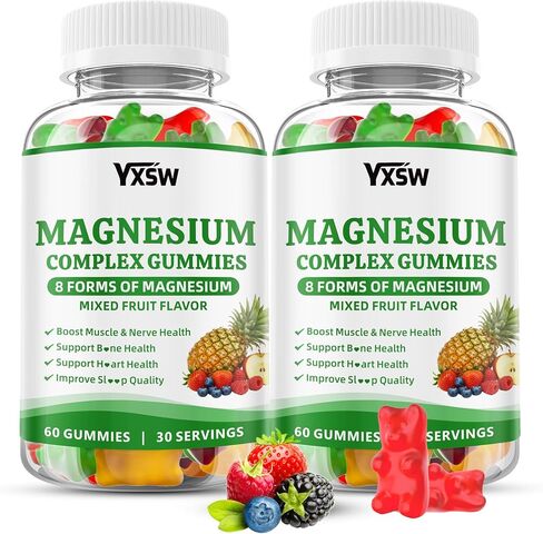 Magnesium Complex Gummies 8 Elemental 1000mg - Magnesium Glycinate, Citrate, Malate, Taurate, for Bones, Muscle, Nerve Health, for Women & Men, Vegan Non-GMO, Mixed Flavors, 60 Count in Saudi Arabia