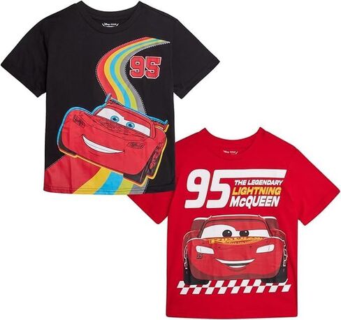 قمصان Disney Cars Lightning McQueen للأولاد - قطعتان من تي شيرتات للأولاد بأكمام طويلة أو قصيرة الأكمام للأطفال الصغار والصبية الصغار، مقاس 2T، رمادي منقط/سيارات سوداء in Saudi Arabia