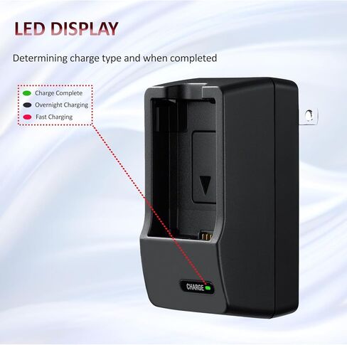 شاحن بطارية متوافق مع Leica D-LUX 5. الجهد الكهربائي العالمي (100-240 فولت)، تصميم مدمج محمول، قابس قابل للطي (يتضمن شاحن السيارة) in Kuwait