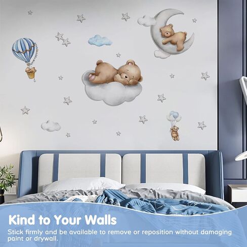 Baby Bear Sleeping Wall Decals Peel and Stick Cute Bear Stickers for Baby Toddler Kids Room Bedroom Nursery Playroom Decor in Saudi Arabia