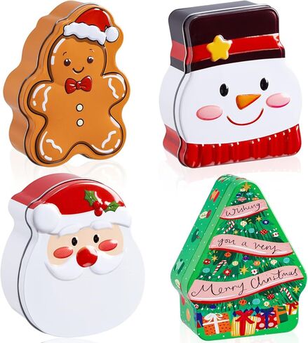 6 Christmas Cookie Tins with Lids Xmas Small Metal Containers Box Santa Clause Snowman Gingerbread Man Xmas Tree Tin Boxes Holiday Cookie Tins for Gift Giving Treats Card Holder (Stylish) in Saudi Arabia