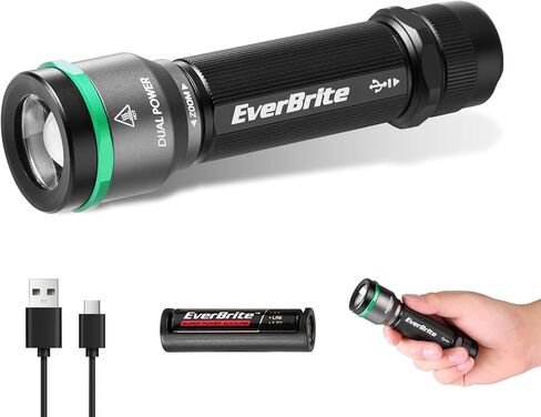 EverBrite 1000LM Small Flashlight, 5 Modes Zoomable Flash Light, Rechargeable Flashlights High Lumens, Dual Power Rechargeable or AA Battery, Pocket Flashlight for Home Emergency, Hiking, Camping in Saudi Arabia