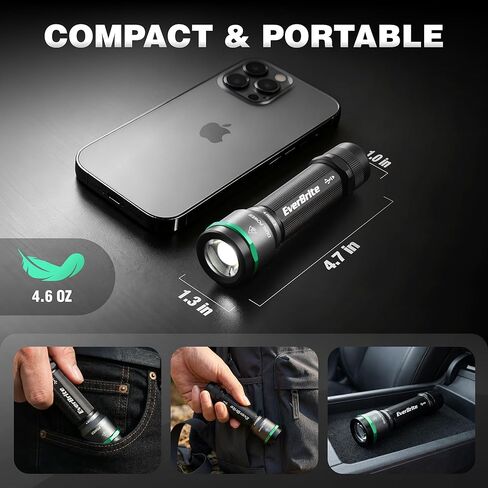 EverBrite 1000LM Small Flashlight, 5 Modes Zoomable Flash Light, Rechargeable Flashlights High Lumens, Dual Power Rechargeable or AA Battery, Pocket Flashlight for Home Emergency, Hiking, Camping in Saudi Arabia