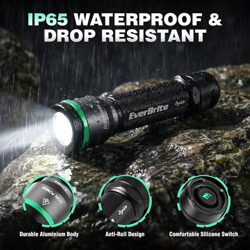 EverBrite 1000LM Small Flashlight, 5 Modes Zoomable Flash Light, Rechargeable Flashlights High Lumens, Dual Power Rechargeable or AA Battery, Pocket Flashlight for Home Emergency, Hiking, Camping in Saudi Arabia