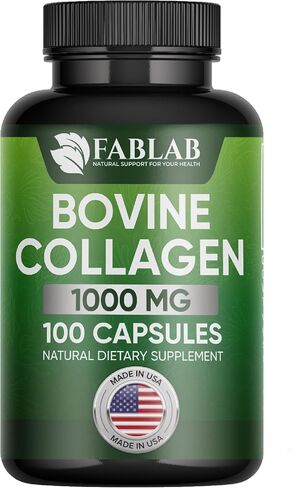 مكمل FabLab للكولاجين من النوع الأول - مكمل غذائي لدعم المفاصل والأعصاب والعظام - منتج غذائي غير معدّل وراثيًا ومضاد للشيخوخة مع الببتيدات المتحللة - 100 كبسولة in Kuwait