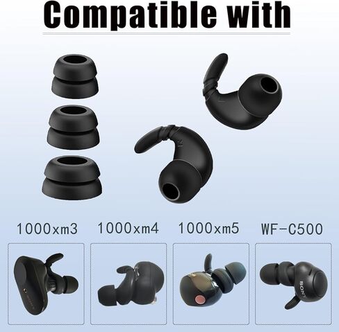 أطراف أذن وخطافات أذن مزدوجة الحافة لهاتف Sony WF-1000XM5/M4 - أطراف سماعات أذن من السيليكون + مجموعة خطافات أذن مضادة للانزلاق (حزمة 2 في 1)، أسود in Kuwait