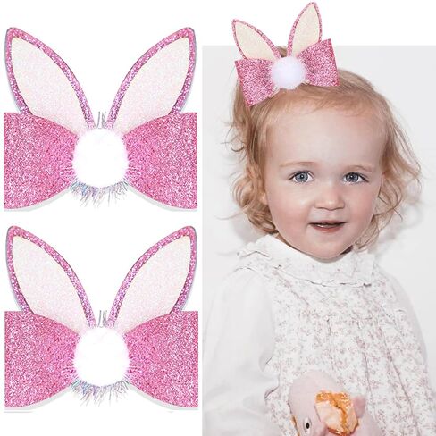 2pcs Easter Bunny Hair Bow Clips - Cute Pink & White Rabbit Ear Hairpins with Bowknot, Adorable Spring Hair Accessories for Women, Girls & Kids, Perfect for Easter Party, Daily Wear & Photo Props in Kuwait