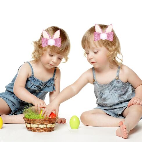 2pcs Easter Bunny Hair Bow Clips - Cute Pink & White Rabbit Ear Hairpins with Bowknot, Adorable Spring Hair Accessories for Women, Girls & Kids, Perfect for Easter Party, Daily Wear & Photo Props in Kuwait