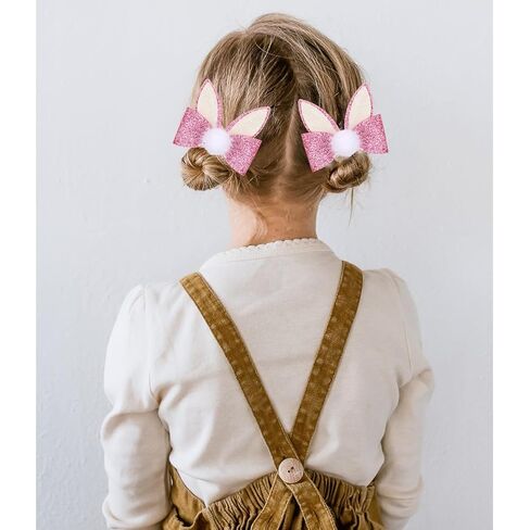 2pcs Easter Bunny Hair Bow Clips - Cute Pink & White Rabbit Ear Hairpins with Bowknot, Adorable Spring Hair Accessories for Women, Girls & Kids, Perfect for Easter Party, Daily Wear & Photo Props in Kuwait