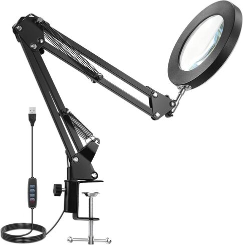 NEEWER Entry Level Version 10X Magnifying Glass with Light & Clamp Stand, 6.3" Dimmable Magnifier Lamp LED Ring Light for Desk with 3 Color Modes CRI80+ for Crafting Reading Close up Work, N19 in Saudi Arabia