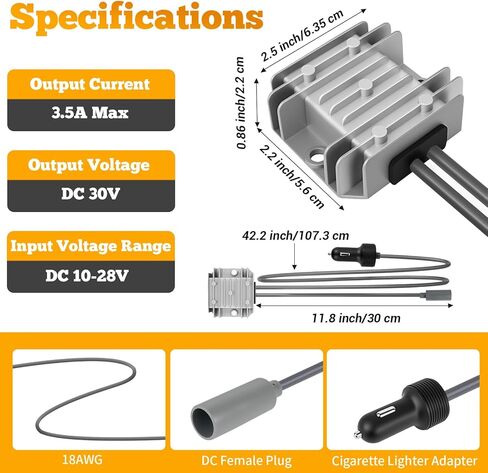 Power Adapter with Step Up Converter for Starlink Mini, 10V-28V to 30V 3.5A DC Boost with Converter Cigarette Lighter Plug, Portable Power Cable for Starlink Mini in RV/Truck/Boats in Saudi Arabia