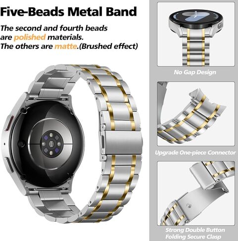أحزمة HITZEE من الفولاذ المقاوم للصدأ بدون فجوة متوافقة مع ساعة Samsung Galaxy Watch 7/6/5/4/FE Band 40/44mm/Watch 6 Classic 43/47mm/Watch 5 Pro، حزام معدني لساعة Samsung مصمم للرجال/النساء، فضي ذهبي in Saudi Arabia