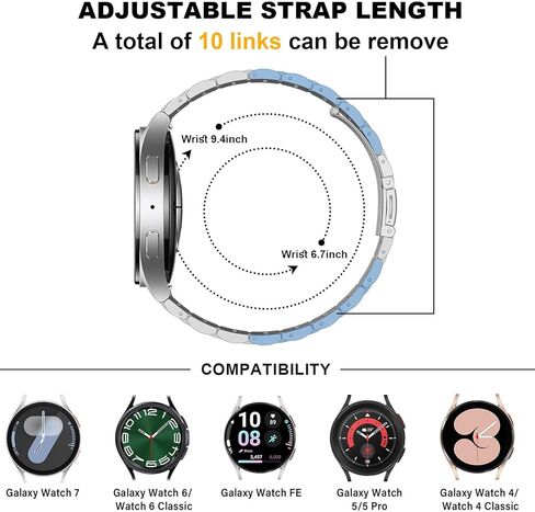 أحزمة HITZEE من الفولاذ المقاوم للصدأ بدون فجوة متوافقة مع ساعة Samsung Galaxy Watch 7/6/5/4/FE Band 40/44mm/Watch 6 Classic 43/47mm/Watch 5 Pro، حزام معدني لساعة Samsung مصمم للرجال/النساء، فضي ذهبي in Saudi Arabia