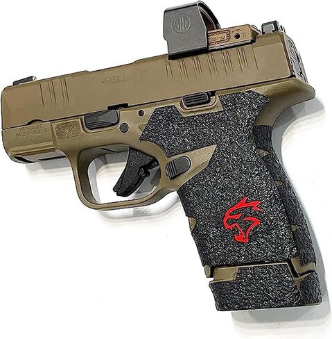 شريط قبضة مسدس Handleitgrips متوافق مع Springfield Hellcat - شريط قبضة مسدس مطاطي أسود مزخرف مع إدراج أحمر ومقبض مجلة 13، أجزاء وملحقات البندقية، مملوكة للمحاربين القدامى، صنع في الولايات المتحدة الأمريكية in Kuwait