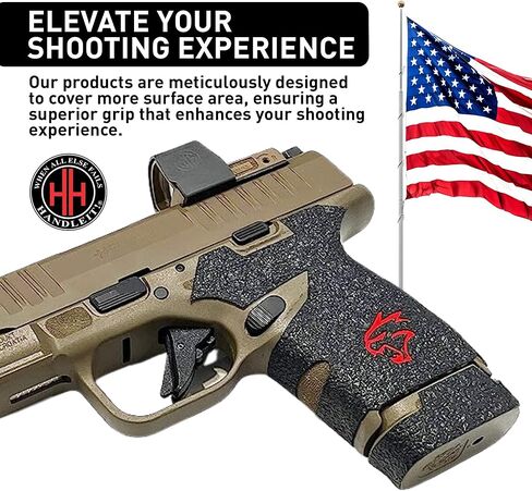 شريط قبضة مسدس Handleitgrips متوافق مع Springfield Hellcat - شريط قبضة مسدس مطاطي أسود مزخرف مع إدراج أحمر ومقبض مجلة 13، أجزاء وملحقات البندقية، مملوكة للمحاربين القدامى، صنع في الولايات المتحدة الأمريكية in Kuwait