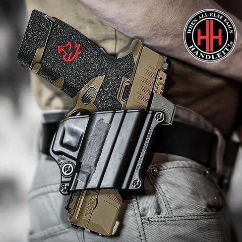 شريط قبضة مسدس Handleitgrips متوافق مع Springfield Hellcat - شريط قبضة مسدس مطاطي أسود مزخرف مع إدراج أحمر ومقبض مجلة 13، أجزاء وملحقات البندقية، مملوكة للمحاربين القدامى، صنع في الولايات المتحدة الأمريكية in Kuwait