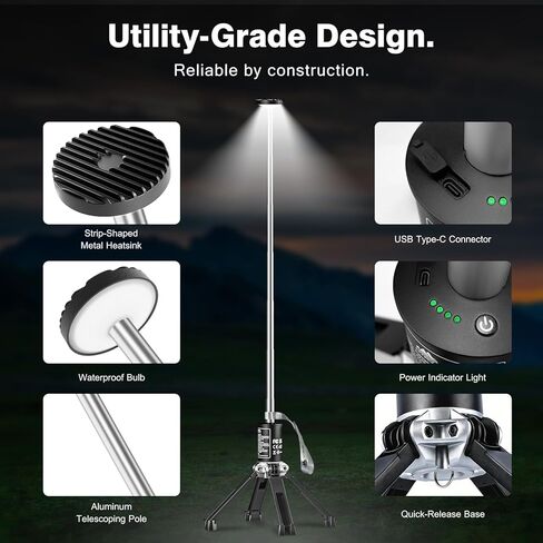 ضوء تخييم تلسكوبي، فانوس تخييم قابل لإعادة الشحن مع بطارية 20000 مللي أمبير في الساعة، ضوء تخييم محمول في الهواء الطلق مقاوم للماء مع 3 أوضاع، ضوء تخييم للطوارئ والتخييم والمشي لمسافات طويلة (تشمل الحقيبة) in Kuwait