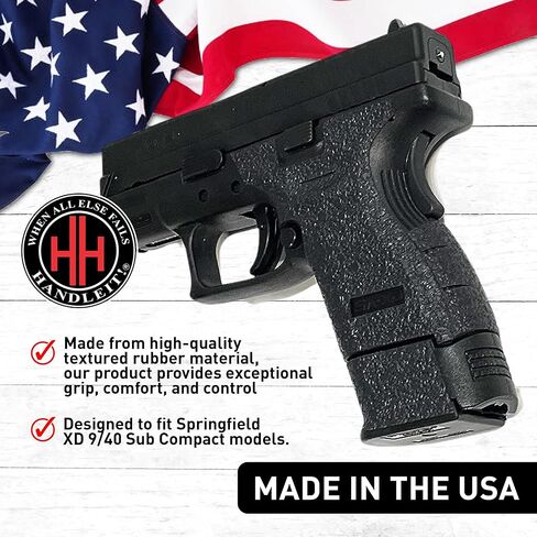 شريط قبضة مسدس Handleitgrips متوافق مع Springfield XD 9/40 Sub Compact - شريط قبضة مسدس مطاطي أسود مزخرف، سهل التركيب، أجزاء وإكسسوارات البندقية، مملوكة للمحاربين القدامى، صنع في الولايات المتحدة الأمريكية in Kuwait