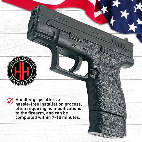 شريط قبضة مسدس Handleitgrips متوافق مع Springfield XD 9/40 Sub Compact - شريط قبضة مسدس مطاطي أسود مزخرف، سهل التركيب، أجزاء وإكسسوارات البندقية، مملوكة للمحاربين القدامى، صنع في الولايات المتحدة الأمريكية in Kuwait